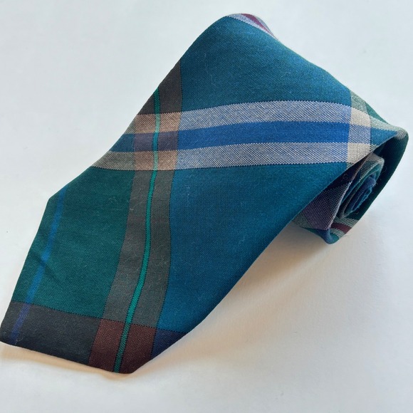 Pendleton 100% Virgin Wool Plaid Tie Green Blue Burgundy Classic Mens 55"+ USA - Picture 2 of 9